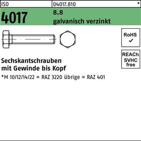 Sechskantschraube ISO 4017 VG M6x 12 8.8 galv.verz. 100 Stück - VPE: 100