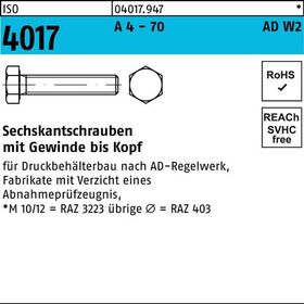 Sechskantschraube ISO 4017 VG M10x 16 A 4 - 70 AD-W2 100 Stück - VPE: 100