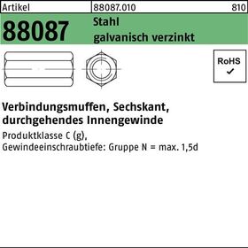 Sechskantverbindungsmuffe R 88087 M6x30 SW10 durchg.IG Stahl gal Zn 100St. - VPE: 100