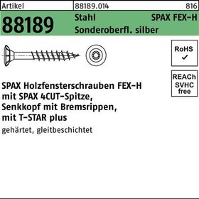 Holzfensterschraube R 88189 Seko Bremsrip T-STAR 4x35-T15 Sta silber 1000St SPAX - VPE: 1000