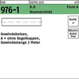 Gewindebolzen DIN 976 o.Kegelkuppen AM 12x 2000 8.8 feuerverz. 1 Stück