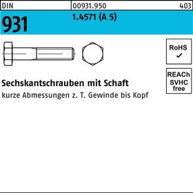 Sechskantschraube DIN 931 Schaft M6x 40 A 5 100 Stück - VPE: 100