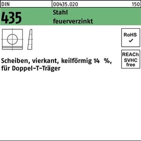 I-Scheibe DIN 435 vierkant keilförmig 17,5 Stahl feuerverz. Neigung 14% 100St. - VPE: 100