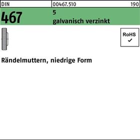 Rändelmutter DIN 467 niedrige FormM8 5 galv.verz. 50 Stück - VPE: 50