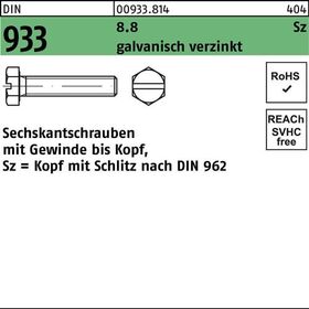 Sechskantschraube DIN 933 VG/Schlitz M6x 10 8.8 galv.verz. 500 Stück - VPE: 500