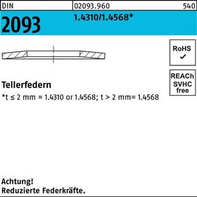 Tellerfeder DIN 2093 40x20,4x2 1.4310/1.4568 100 Stück - VPE: 100