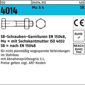 Sechskantschraube ISO 4014 Schaft/Mutter M12x 100 A 4 SB 25 Stück - VPE: 25