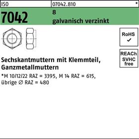 Sechskantmutter ISO 7042 Klemmteil M14 8 galv.verz. 100 Stück - VPE: 100