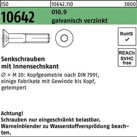 Senkschraube ISO 10642 Innen-6kt M12x 20 010.9 galv.verz. 100St. - VPE: 100