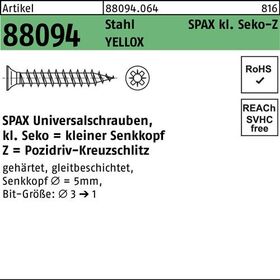 Schraube R 88094 SEKO kl. Spitze/PZ 3x10/7-Z Stahl galv.verz. gelb 1000St. SPAX - VPE: 1000