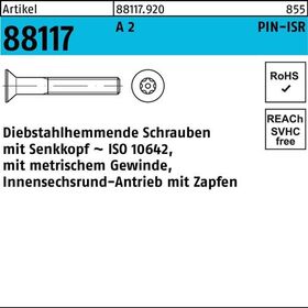 Schraube R 88117 diebstahlh. Seko ISR Zapfen M4x 40-T20 A 2 100 Stück - VPE: 100