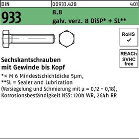 Sechskantschraube DIN 933 VG M16x 65 8.8 gal Zn 8 DiSP + SL 25 Stück - VPE: 25