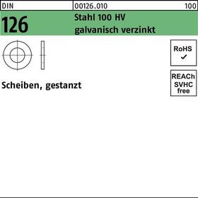 Unterlegscheibe DIN 126 6,6x12x1,6 Sta 100 HV galv.verz. gestanzt 1000St. - VPE: 1000