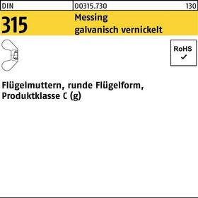 Flügelmutter DIN 315 runde FormM10 Messing galv. vernickelt 100 Stück - VPE: 100