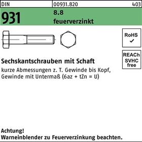 Sechskantschraube DIN 931 Schaft M30x 160 8.8 feuerverz. 1 Stück