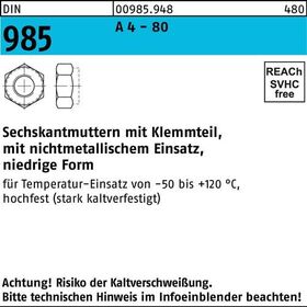 Sechskantmutter DIN 985 Klemmteil M10 A 4 - 80 500 Stück - VPE: 500