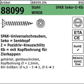 Spanplattenschraube R 88099 Seko PZ 4,5x60/49-Z Sta galv.verz. WIROX 500St. SPAX - VPE: 500