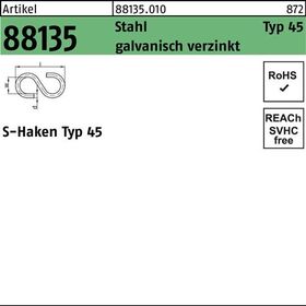 S-Haken R 88135 Typ 45 25x 8x 2,3 Stahl galv.verz. 100 Stück - VPE: 100