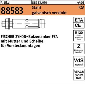 Bolzenanker R 88583 ZYKON FZA 22x100 M16/60 Stahl galv.verz. 10St. FISCHER - VPE: 10