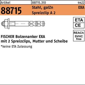 Bolzenanker R 88715 EXA 8/05 Stahl galv.verz./Spreizclip A2 50St. FISCHER - VPE: 50