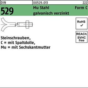 Steinschraube DIN 529 Spaltdolle/6-ktmutter CM 12x220 Mu 3.6 galv.verz. 25St. - VPE: 25