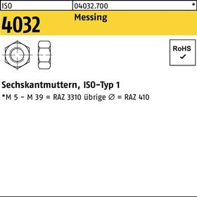 Sechskantmutter ISO 4032 M2,5 Messing 1000 Stück - VPE: 1000