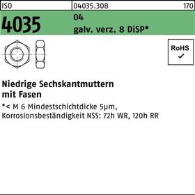 Sechskantmutter ISO 4035 niedrig Fasen M6 Automatenstahl galv.verz. 8 DiSP 100St - VPE: 100