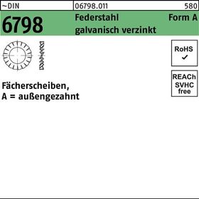 Fächerscheibe DIN 6798 FormA außengezahnt A 4,3 Federstahl galv.verz. 5000St. - VPE: 5000