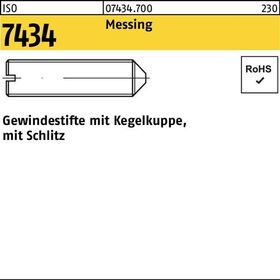 Gewindestift ISO 7434 Kegelkuppe/Schlitz M4x 5 Messing 100 Stück - VPE: 100