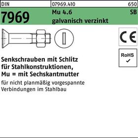 Senkschraube DIN 7969 Schlitz/Mutter M20x 45 4.6 galv.verz. 25Stück - VPE: 25