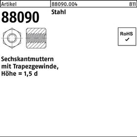 Sechskantmutter R 88090 Trapezgewinde TR24x5-SW36x36 Stahl Höhe=1,5d 1 Stück