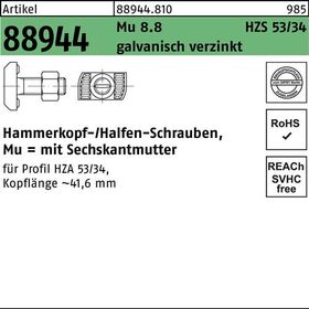 Hammerkopfschraube R 88944 6-ktmutter M20x100 Mu 8.8 galv.verz. 25St. HALFEN - VPE: 25