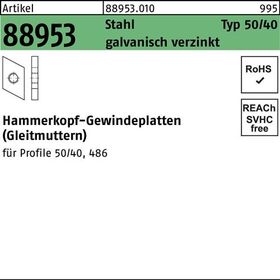 Hammerkopfgewindeplatte R 88953 Typ 50/40 M8 Stahl galv.verz. 100Stück - VPE: 100