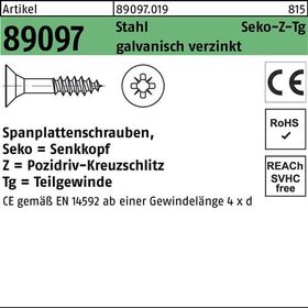 Spanplattenschraube R 89097 SEKO PZ TG 6x80/48-Z Stahl galv.verz. 200St. - VPE: 200