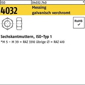 Sechskantmutter ISO 4032 M3 Messing galv. verchromt 100 Stück - VPE: 100