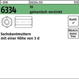 Sechskantmutter DIN 6334 M16 SW 24 10 galv.verz. 25 Stück - VPE: 25