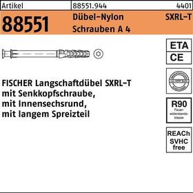 Langschaftdübel R 88551 SXRL 10x 80 T Schrauben A 4/Dübel-Nylon 50Stück FISCHER - VPE: 50