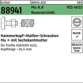 Hammerkopfschraube R 88941 HZS41/22 6ktmu. M12x50 Mu8.8 feuerverz. 100St. HALFEN - VPE: 100