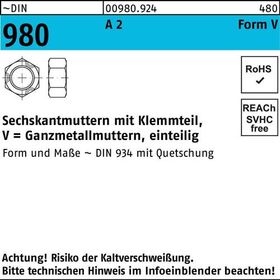 Sechskantmutter DIN 980 Klemmteil VM 12 A 2 250 Stück - VPE: 250