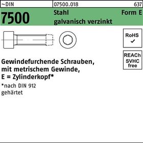 Gewindefurchendeschraube DIN 7500 ZYLKO Innen-6kt E M5x8 Sta galv.verz. 2000St. - VPE: 2000