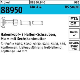 Hammerkopfschraube R 88950 Typ 50/30 6-ktmutter M12x 40 Mu A 4 25St. HALFEN - VPE: 25