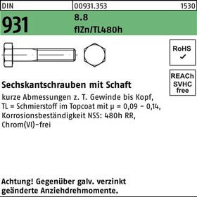 Sechskantschraube DIN 931 Schaft M6x50 8.8 flZnnc 480h-L 200St. - VPE: 200