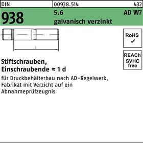 Stiftschraube DIN 938 M24x 80 5.6 galv.verz. 10 Stück - VPE: 10