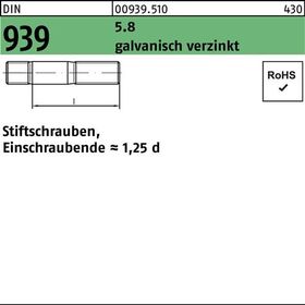 Stiftschraube DIN 939 M12x40 5.8 galv.verz. Einschraubende=1,25d 100St. - VPE: 100