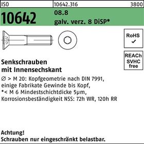 Senkschraube ISO 10642 Innen-6kt M8x16 8.8 galv.verz. 8 DiSP 200St. - VPE: 200