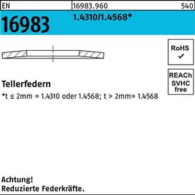 Tellerfeder EN 16983 40x20,4x2,25 1.4310/1.4568 100 Stück - VPE: 100