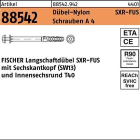 Rahmendübel R 88542 SXR 10x 60 FUS Schrauben A 4/Dübel-Nylon 50 Stück FISCHER - VPE: 50