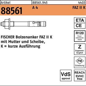 Ankerbolzen R 88561 FAZ II 10/20K A 4 50 Stück FISCHER - VPE: 50