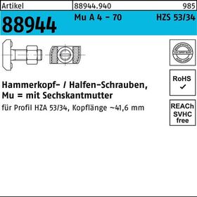 Hammerkopfschraube R 88944 6-ktmutter M20x 100 Mu A 4 - 70 25 Stück HALFEN - VPE: 25