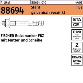 Bolzenanker R 88694 FBZ 12/10 Stahl galv.verz. 20 Stück FISCHER - VPE: 20